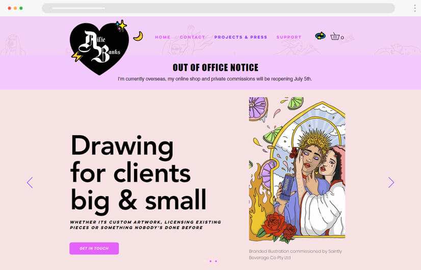 Artist Portfolio with illustrations website