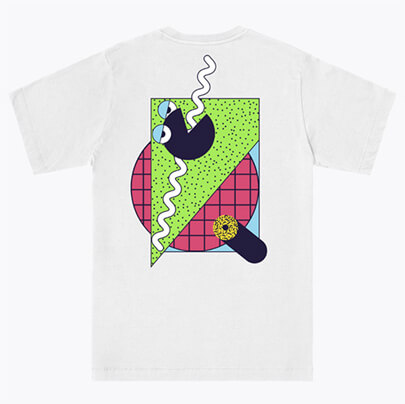 Colorful T-shirt design with Memphis illustration