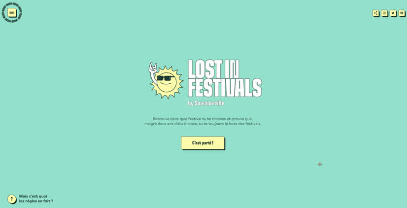 Creative festival website design with retro hippie style from 70s years