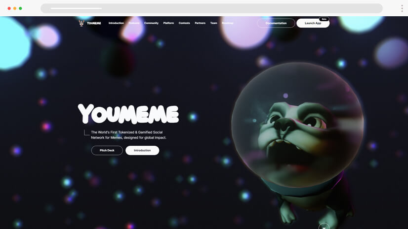 Creative web design idea with animated 3d dog model on background