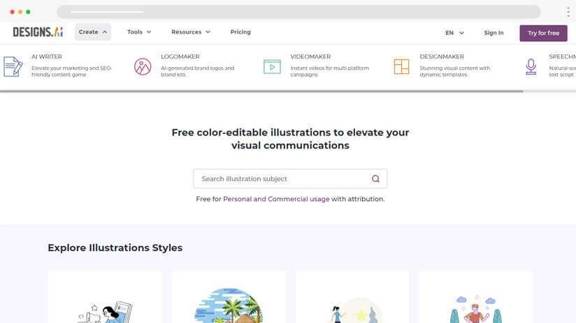 Design.ai creative tool for illustrations