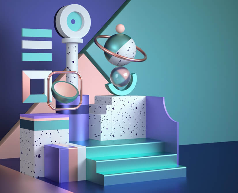 Elegant blue purple 3d memphis scene example