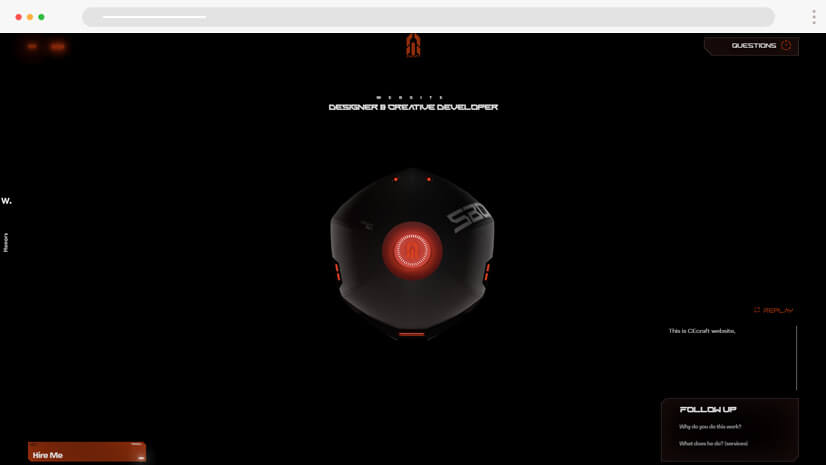 Futuristic technology website design example dark theme 3D graphics