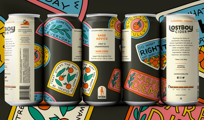 Great example of drink product package design with great linear illustrations