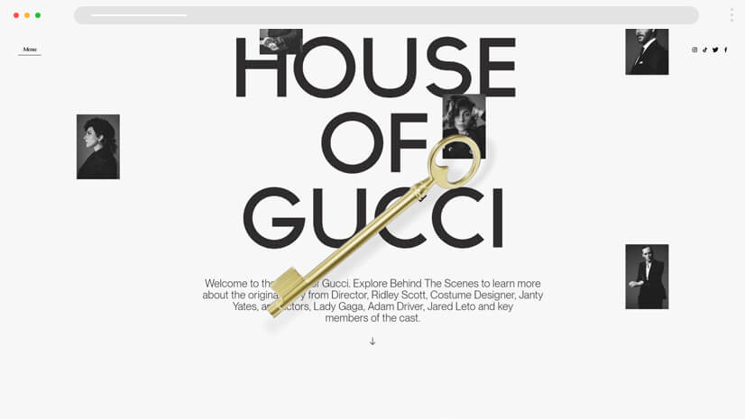 House of Gucci movie - website design with modern minimal look