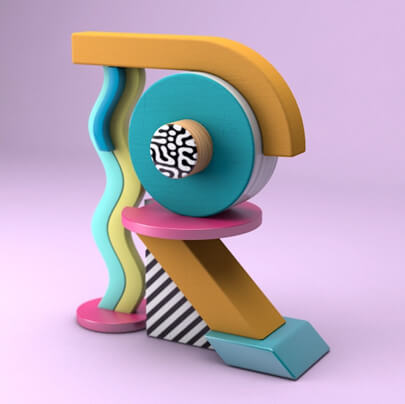 Letter R designed in 3D with Memphis style