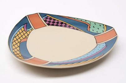 Modern plate design in memphis style with patterns and shapes