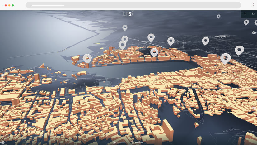 Modern web design example with 3D map