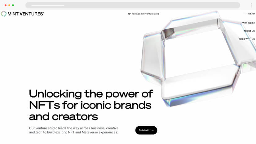 NFT website project with modern minimal web design on white background