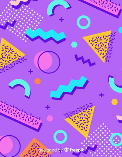 Playful colorful blue purple seamless Memphis pattern design