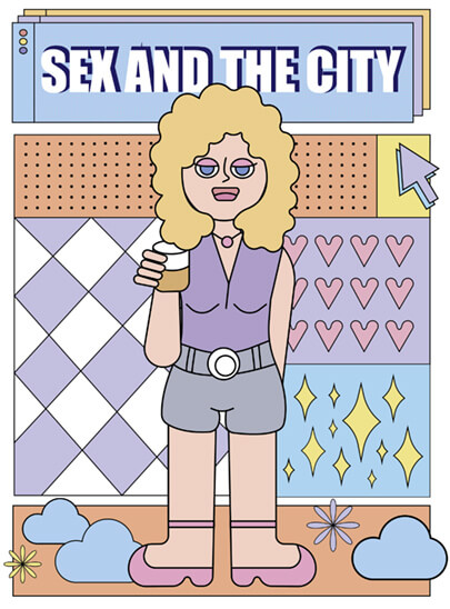 Retro style flat illustration sex and the city example