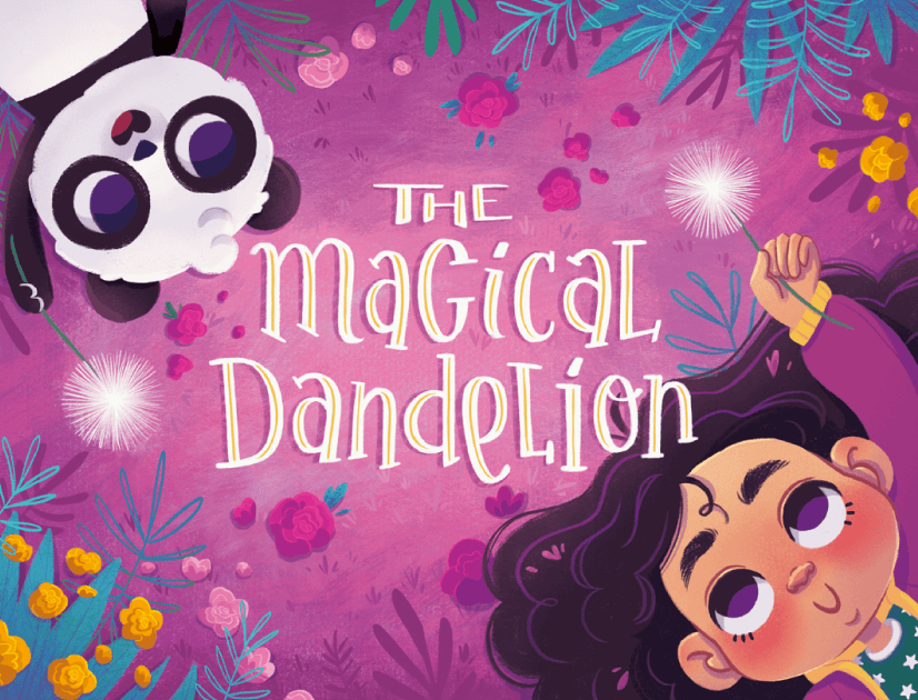 Girly Children's Book Cover - The Magical Dandelion Book Cover Illustration by Maria Gabriela Gama