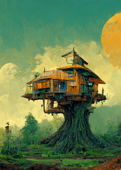 Reaslistic Illustration Style Chidlren's Books Tree house in the late sun by Otto Bergmark